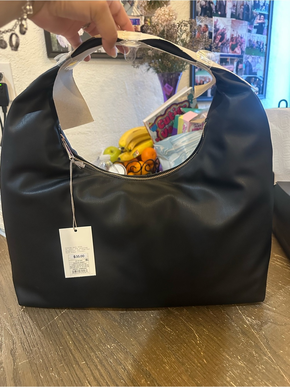 a new day Black Shoulder Hobo Bag with Curved Handle